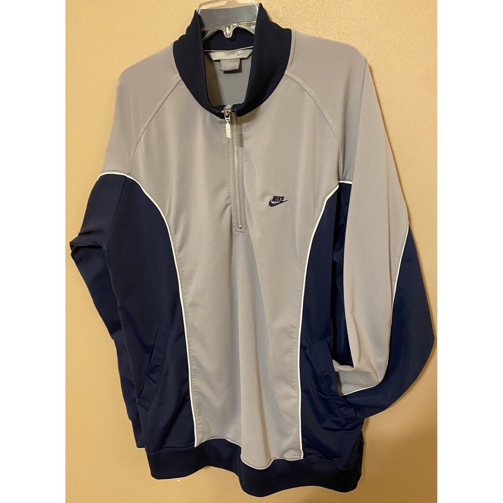 Vintage Nike Pullover 1/4 Zip Blue Grey Poly Mock Neck Track Jacket Men’s XL